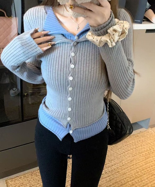 SpRay（スプレイ）の「リブニットレイヤードトップス（ニット/セーター・レディース・ブラウン/アイボリー/ブラック/グレー・FREE）」の13枚目の写真