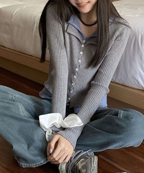 SpRay（スプレイ）の「リブニットレイヤードトップス（ニット/セーター・レディース・ブラウン/アイボリー/ブラック/グレー・FREE）」の16枚目の写真