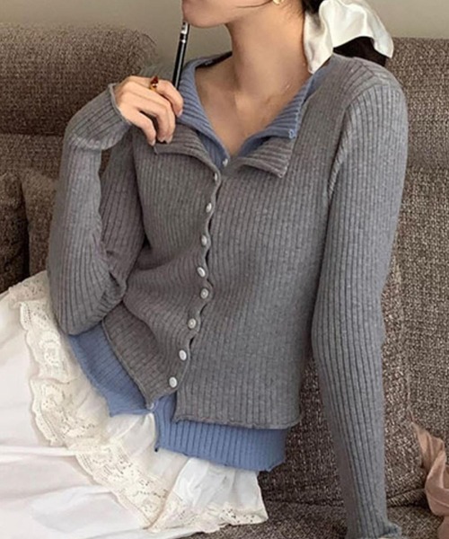 SpRay（スプレイ）の「リブニットレイヤードトップス（ニット/セーター・レディース・ブラウン/アイボリー/ブラック/グレー・FREE）」の18枚目の写真