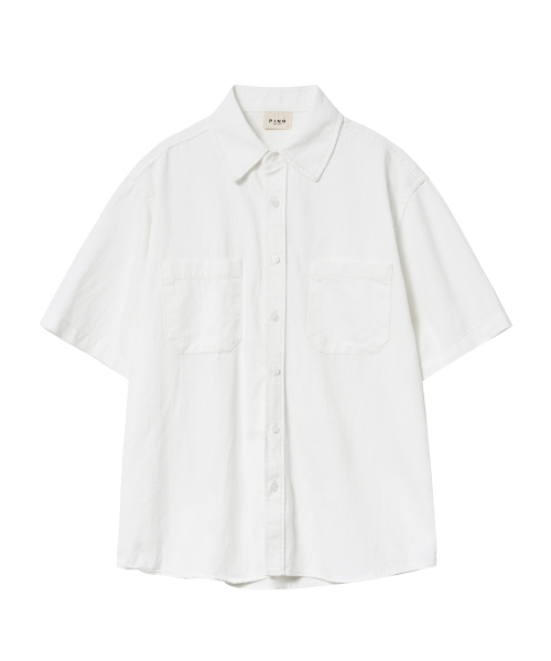 P.IN.O(ピインオ)の「ノンフェイドセミクロップ半袖デニムシャツ - ホワイト(シャツ/ブラウス・メンズ・その他・LARGE/MEDIUM)」の2枚目の写真