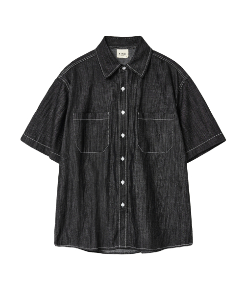 P.IN.O(ピインオ)の「ノンフェイドセミクロップ半袖デニムシャツ - ホワイト(シャツ/ブラウス・メンズ・その他・LARGE/MEDIUM)」の4枚目の写真