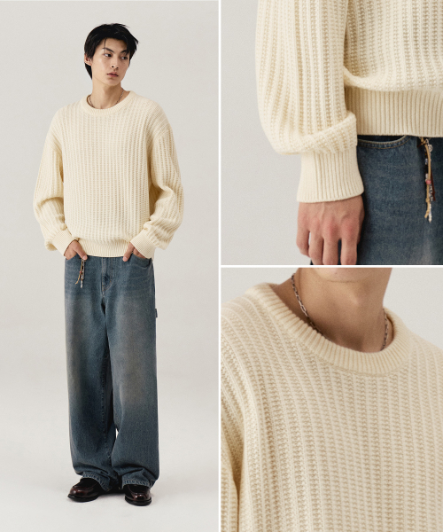 KIIMUIR(キミュア)の「バルキーテクスチャークルネックニット_アイボリー(ニット/セーター・レディース・アイボリー・MEDIUM/LARGE/X-LARGE)」の2枚目の写真