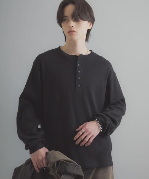 SENSE OF PLACE by URBAN RESEARCH（センスオブプレイスバイアーバンリサーチ）の「ワッフルヘンリーネックロングTシャツ（Tシャツ/カットソー・メンズ・ブラック/グレー系その他/ミント・MEDIUM/LARGE）」の2枚目の写真