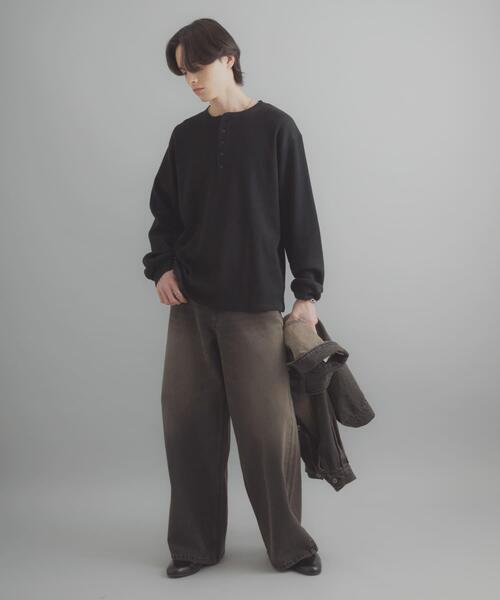 SENSE OF PLACE by URBAN RESEARCH（センスオブプレイスバイアーバンリサーチ）の「ワッフルヘンリーネックロングTシャツ（Tシャツ/カットソー・メンズ・ブラック/グレー系その他/ミント・MEDIUM/LARGE）」の21枚目の写真