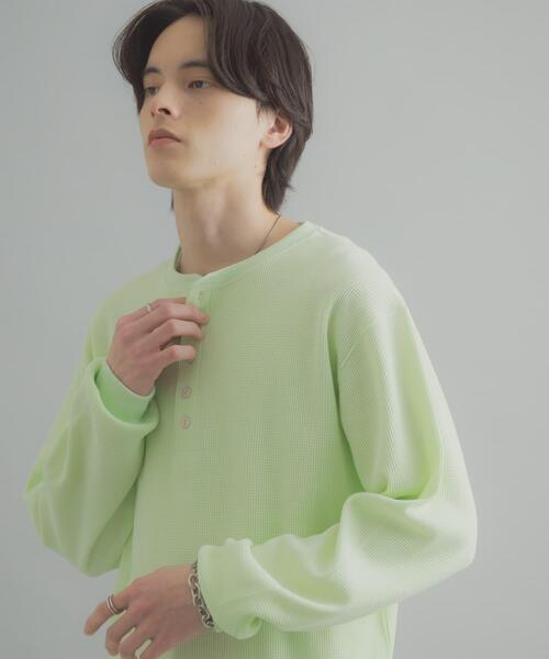 SENSE OF PLACE by URBAN RESEARCH（センスオブプレイスバイアーバンリサーチ）の「ワッフルヘンリーネックロングTシャツ（Tシャツ/カットソー・メンズ・ブラック/グレー系その他/ミント・MEDIUM/LARGE）」の4枚目の写真
