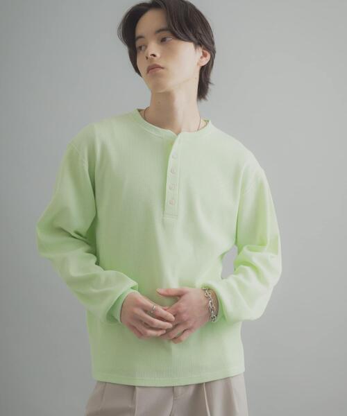SENSE OF PLACE by URBAN RESEARCH（センスオブプレイスバイアーバンリサーチ）の「ワッフルヘンリーネックロングTシャツ（Tシャツ/カットソー・メンズ・ブラック/グレー系その他/ミント・MEDIUM/LARGE）」の6枚目の写真