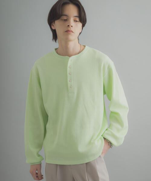 SENSE OF PLACE by URBAN RESEARCH（センスオブプレイスバイアーバンリサーチ）の「ワッフルヘンリーネックロングTシャツ（Tシャツ/カットソー・メンズ・ブラック/グレー系その他/ミント・MEDIUM/LARGE）」の8枚目の写真