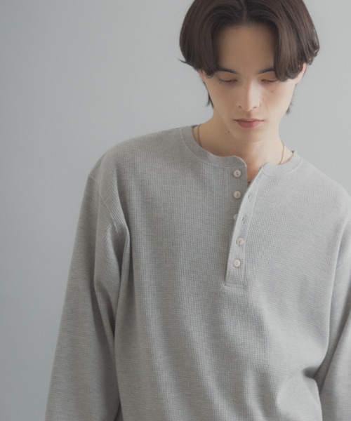 SENSE OF PLACE by URBAN RESEARCH（センスオブプレイスバイアーバンリサーチ）の「ワッフルヘンリーネックロンT（Tシャツ/カットソー・メンズ・ブラック/グレー系その他/ミント・MEDIUM/LARGE）」の2枚目の写真