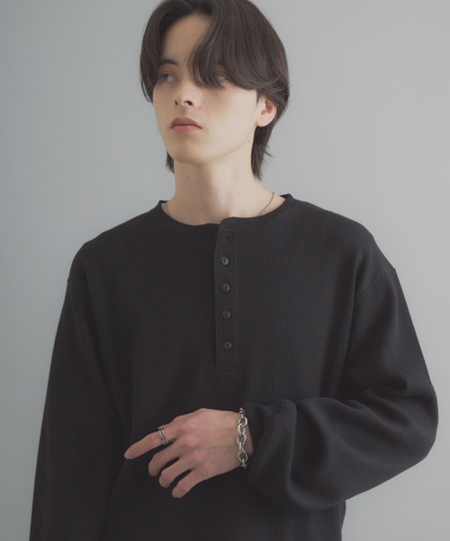 SENSE OF PLACE by URBAN RESEARCH（センスオブプレイスバイアーバンリサーチ）の「ワッフルヘンリーネックロンT（Tシャツ/カットソー・メンズ・ブラック/グレー系その他/ミント・MEDIUM/LARGE）」の4枚目の写真
