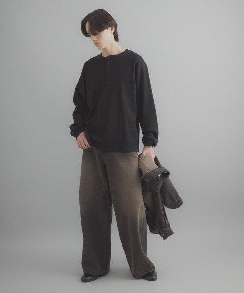 SENSE OF PLACE by URBAN RESEARCH（センスオブプレイスバイアーバンリサーチ）の「ワッフルヘンリーネックロンT（Tシャツ/カットソー・メンズ・ブラック/グレー系その他/ミント・MEDIUM/LARGE）」の8枚目の写真