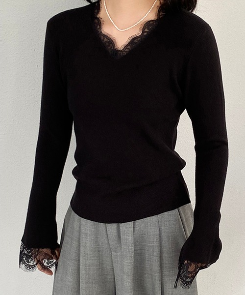 by LEGNA(バイレグナ)の「Vネックレースニット(ニット/セーター・レディース・アイボリー/ブラック/ベージュ・LARGE/MEDIUM)」の7枚目の写真