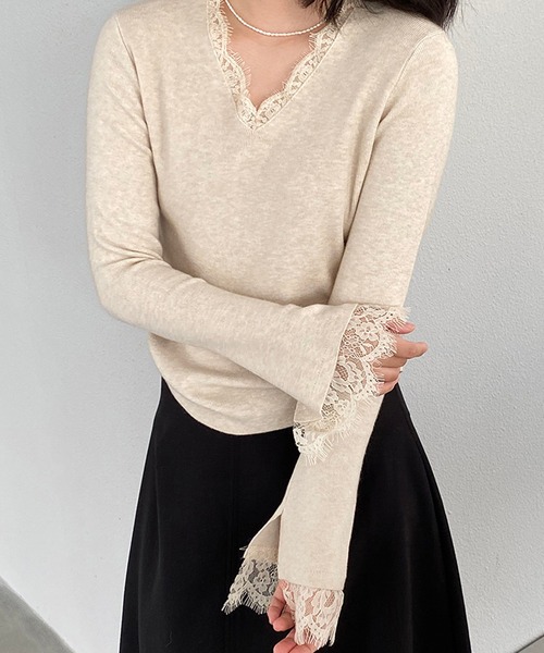 by LEGNA(バイレグナ)の「Vネックレースニット(ニット/セーター・レディース・アイボリー/ブラック/ベージュ・LARGE/MEDIUM)」の5枚目の写真