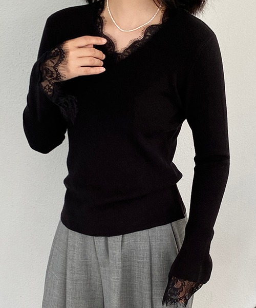 by LEGNA(バイレグナ)の「Vネックレースニット(ニット/セーター・レディース・アイボリー/ブラック/ベージュ・LARGE/MEDIUM)」の8枚目の写真