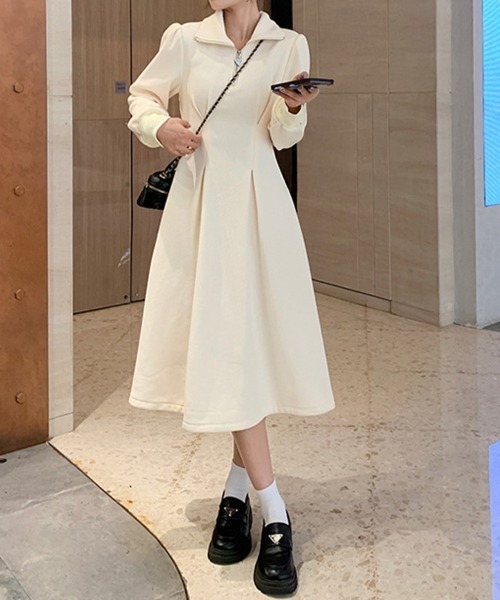 SallyLunn(サリーラン)の「ウエストタックハーフジップワンピース(ワンピース・レディース・アイボリー/ブラック・LARGE/MEDIUM)」の9枚目の写真