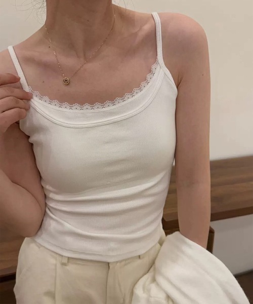 Lace Ladies(レースレディース)の「配色 フェイクレイヤード レース カップ付き キャミソール(キャミソール・レディース・ホワイト/ブラック/グレー・FREE)」の8枚目の写真