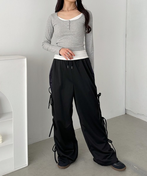 CLEA(クレア)の「ドットリボンスウェットパンツ(スウェットパンツ・レディース・ブラック/グレー・FREE)」の9枚目の写真