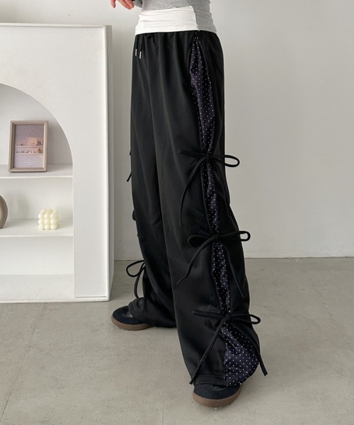 CLEA(クレア)の「ドットリボンスウェットパンツ(スウェットパンツ・レディース・ブラック/グレー・FREE)」の3枚目の写真