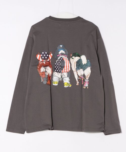 SITRY(シトリー)の「Cat & Dog Print T-Shirt/アニマル 猫&犬 プリント オーバーサイズ 長袖Tシャツ ロンT レディース メンズ(Tシャツ/カットソー・メンズ・ホワイト/ブラック/グレー系その他/チャコール/オートミール/ブラック系その他/ベージュ系その他/ホワイト系その他・LL/L/M)」の13枚目の写真