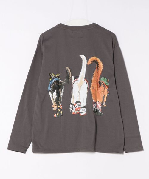 SITRY(シトリー)の「Cat & Dog Print T-Shirt/アニマル 猫&犬 プリント オーバーサイズ 長袖Tシャツ ロンT レディース メンズ(Tシャツ/カットソー・メンズ・ホワイト/ブラック/グレー系その他/チャコール/オートミール/ブラック系その他/ベージュ系その他/ホワイト系その他・LL/L/M)」の14枚目の写真
