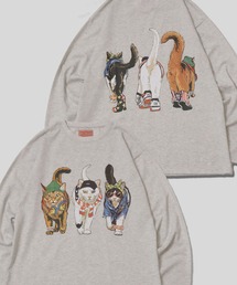 Cat ＆ Dog Print T-Shirt/アニマル 猫＆犬 プリント オーバーサイズ 長袖Tシャツ ロンT レディース メンズ