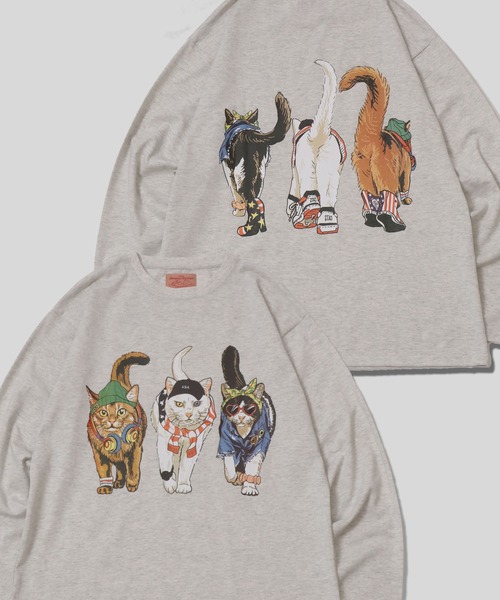 SITRY(シトリー)の「Cat & Dog Print T-Shirt/アニマル 猫&犬 プリント オーバーサイズ 長袖Tシャツ ロンT レディース メンズ(Tシャツ/カットソー・メンズ・ホワイト/ブラック/グレー系その他/チャコール/オートミール/ブラック系その他/ベージュ系その他/ホワイト系その他・LL/L/M)」の7枚目の写真