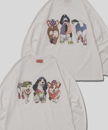 Cat & Dog Print T-Shirt/アニマル 猫&犬 プリント オーバーサイズ 長袖Tシャツ ロンT レディース メンズ