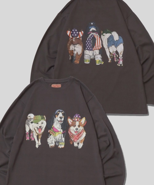 SITRY(シトリー)の「Cat & Dog Print T-Shirt/アニマル 猫&犬 プリント オーバーサイズ 長袖Tシャツ ロンT レディース メンズ(Tシャツ/カットソー・メンズ・ホワイト/ブラック/グレー系その他/チャコール/オートミール/ブラック系その他/ベージュ系その他/ホワイト系その他・LL/L/M)」の5枚目の写真