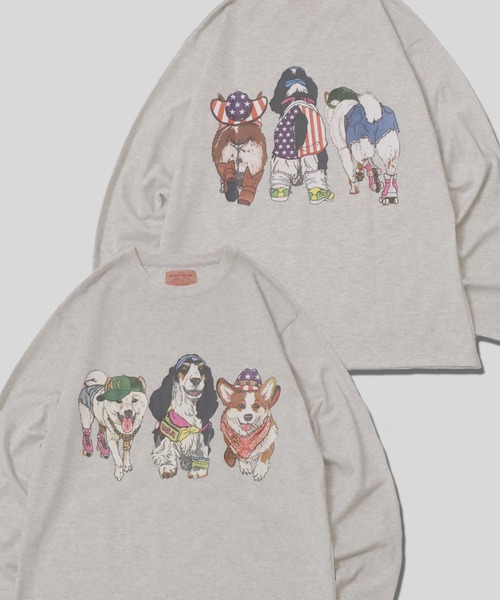 SITRY(シトリー)の「Cat & Dog Print T-Shirt/アニマル 猫&犬 プリント オーバーサイズ 長袖Tシャツ ロンT レディース メンズ(Tシャツ/カットソー・メンズ・ホワイト/ブラック/グレー系その他/チャコール/オートミール/ブラック系その他/ベージュ系その他/ホワイト系その他・LL/L/M)」の8枚目の写真