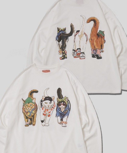 SITRY(シトリー)の「Cat & Dog Print T-Shirt/アニマル 猫&犬 プリント オーバーサイズ 長袖Tシャツ ロンT レディース メンズ(Tシャツ/カットソー・メンズ・ホワイト/ブラック/グレー系その他/チャコール/オートミール/ブラック系その他/ベージュ系その他/ホワイト系その他・LL/L/M)」の1枚目の写真