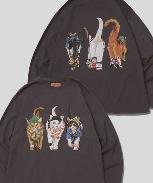 SITRY(シトリー)の「Cat & Dog Print T-Shirt/アニマル 猫&犬 プリント オーバーサイズ 長袖Tシャツ ロンT レディース メンズ(Tシャツ/カットソー・メンズ・ホワイト/ブラック/グレー系その他/チャコール/オートミール/ブラック系その他/ベージュ系その他/ホワイト系その他・LL/L/M)」の6枚目の写真