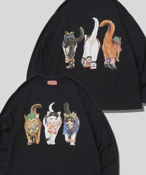 SITRY(シトリー)の「Cat & Dog Print T-Shirt/アニマル 猫&犬 プリント オーバーサイズ 長袖Tシャツ ロンT レディース メンズ(Tシャツ/カットソー・メンズ・ホワイト/ブラック/グレー系その他/チャコール/オートミール/ブラック系その他/ベージュ系その他/ホワイト系その他・LL/L/M)」の3枚目の写真
