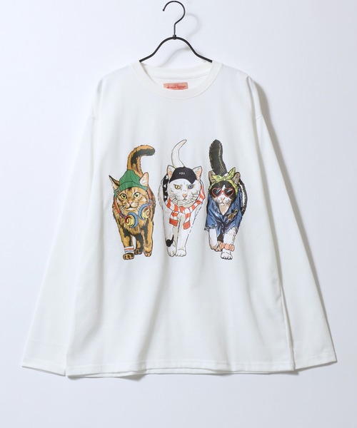 SITRY(シトリー)の「Cat & Dog Print T-Shirt/アニマル 猫&犬 プリント オーバーサイズ 長袖Tシャツ ロンT レディース メンズ(Tシャツ/カットソー・メンズ・ホワイト/ブラック/グレー系その他/チャコール/オートミール/ブラック系その他/ベージュ系その他/ホワイト系その他・LL/L/M)」の17枚目の写真