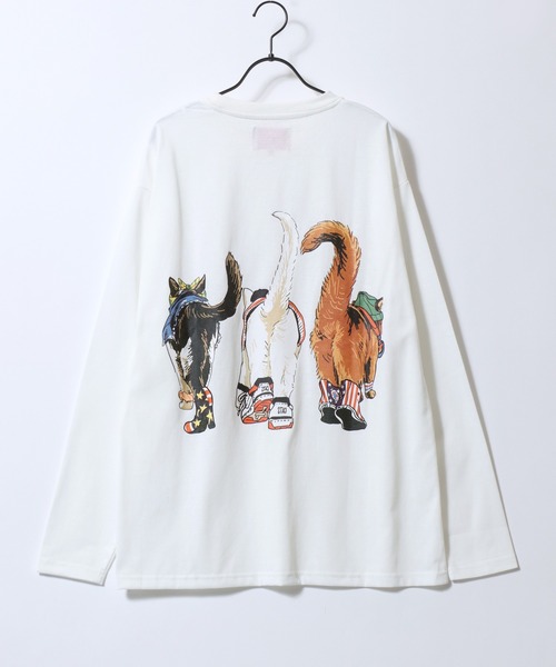 SITRY(シトリー)の「Cat & Dog Print T-Shirt/アニマル 猫&犬 プリント オーバーサイズ 長袖Tシャツ ロンT レディース メンズ(Tシャツ/カットソー・メンズ・ホワイト/ブラック/グレー系その他/チャコール/オートミール/ブラック系その他/ベージュ系その他/ホワイト系その他・LL/L/M)」の18枚目の写真