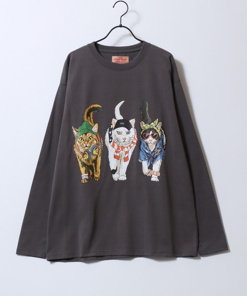 SITRY(シトリー)の「Cat & Dog Print T-Shirt/アニマル 猫&犬 プリント オーバーサイズ 長袖Tシャツ ロンT レディース メンズ(Tシャツ/カットソー・メンズ・ホワイト/ブラック/グレー系その他/チャコール/オートミール/ブラック系その他/ベージュ系その他/ホワイト系その他・LL/L/M)」の21枚目の写真