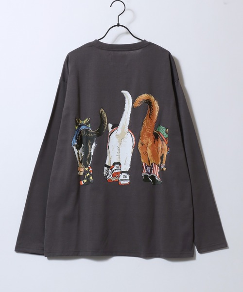 SITRY(シトリー)の「Cat & Dog Print T-Shirt/アニマル 猫&犬 プリント オーバーサイズ 長袖Tシャツ ロンT レディース メンズ(Tシャツ/カットソー・メンズ・ホワイト/ブラック/グレー系その他/チャコール/オートミール/ブラック系その他/ベージュ系その他/ホワイト系その他・LL/L/M)」の22枚目の写真