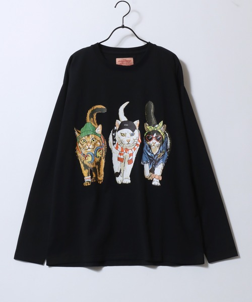 SITRY(シトリー)の「Cat & Dog Print T-Shirt/アニマル 猫&犬 プリント オーバーサイズ 長袖Tシャツ ロンT レディース メンズ(Tシャツ/カットソー・メンズ・ホワイト/ブラック/グレー系その他/チャコール/オートミール/ブラック系その他/ベージュ系その他/ホワイト系その他・LL/L/M)」の19枚目の写真