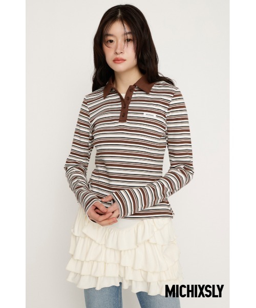 SLY（スライ）の「MICHIXSLY POLO SH ミチスライポロシャツ 冬服 春服（ポロシャツ・レディース・ブラウン/ブラック/バーガンディー・1/2）」の3枚目の写真