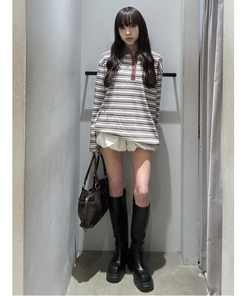 SLY（スライ）の「MICHIXSLY POLO SH ミチスライポロシャツ 冬服 春服（ポロシャツ・レディース・ブラウン/ブラック/バーガンディー・1/2）」の9枚目の写真