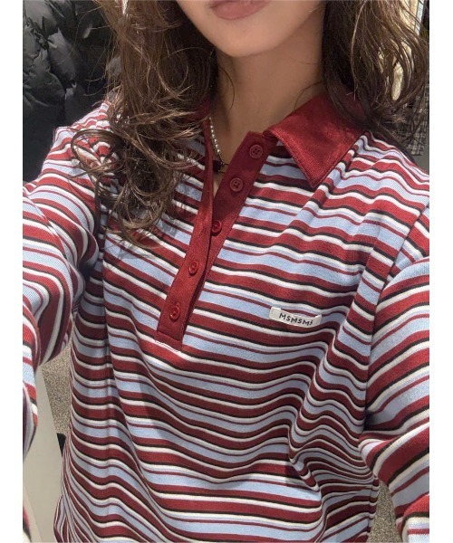SLY（スライ）の「MICHIXSLY POLO SH ミチスライポロシャツ 冬服 春服（ポロシャツ・レディース・ブラウン/ブラック/バーガンディー・1/2）」の11枚目の写真