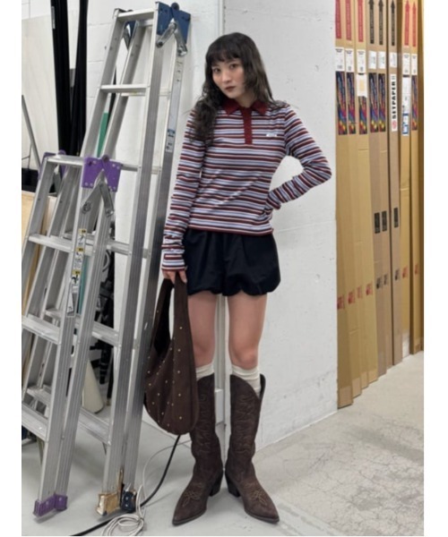 SLY（スライ）の「MICHIXSLY POLO SH ミチスライポロシャツ 冬服 春服（ポロシャツ・レディース・ブラウン/ブラック/バーガンディー・1/2）」の12枚目の写真