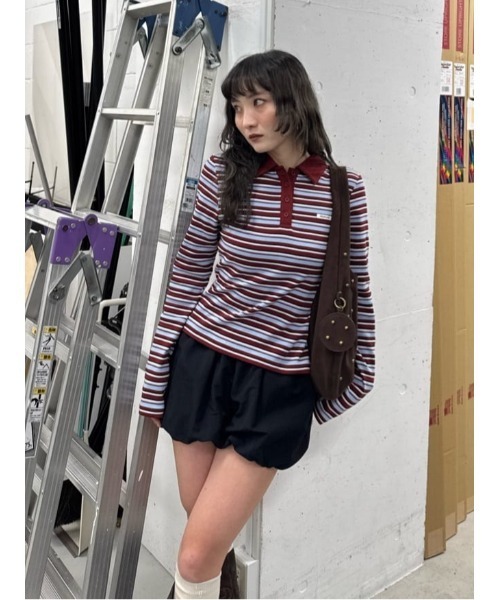 SLY（スライ）の「MICHIXSLY POLO SH ミチスライポロシャツ 冬服 春服（ポロシャツ・レディース・ブラウン/ブラック/バーガンディー・1/2）」の13枚目の写真