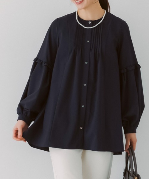 新品未使用　SONO 袖フリルチュニックブラウス Sono - 22FW 日本製 sono ネイビー ティアードフリルチュニック