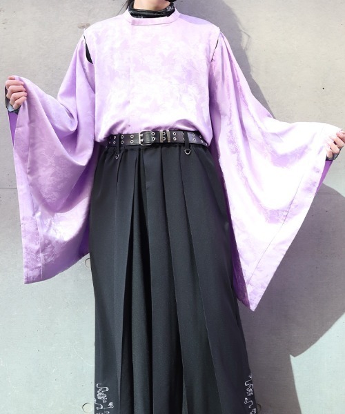 REZEN(リゼン)の「鶴ジャガード狩衣風和袖シャツ(シャツ/ブラウス・メンズ・ラベンダー/ブラック/ライトグレー・MEDIUM/LARGE)」の3枚目の写真