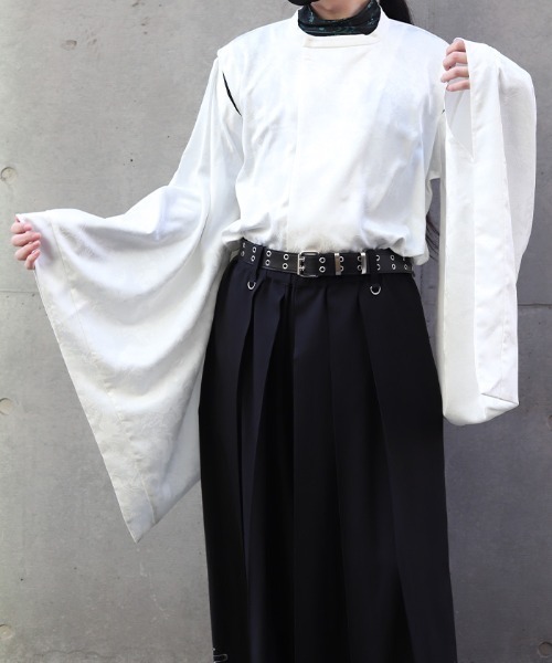 REZEN(リゼン)の「鶴ジャガード狩衣風和袖シャツ(シャツ/ブラウス・メンズ・ラベンダー/ブラック/ライトグレー・MEDIUM/LARGE)」の2枚目の写真
