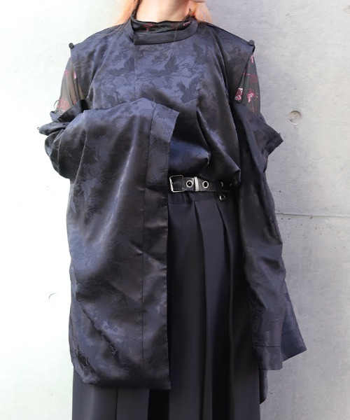 REZEN(リゼン)の「鶴ジャガード狩衣風和袖シャツ(シャツ/ブラウス・メンズ・ラベンダー/ブラック/ライトグレー・MEDIUM/LARGE)」の9枚目の写真