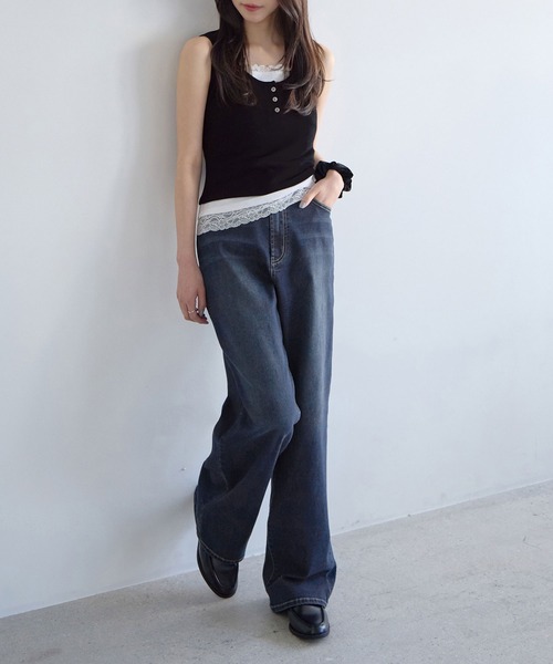 CHAN ME(チャンミ)の「レイヤードレースタンクトップ(タンクトップ・レディース・ベージュ/ネイビー/ブラック/グレー・X-LARGE/LARGE/MEDIUM)」の9枚目の写真