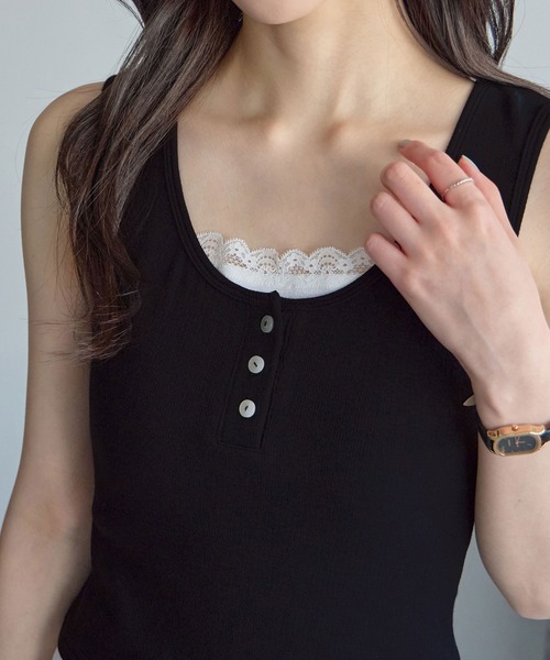 CHAN ME(チャンミ)の「レイヤードレースタンクトップ(タンクトップ・レディース・ベージュ/ネイビー/ブラック/グレー・X-LARGE/LARGE/MEDIUM)」の13枚目の写真