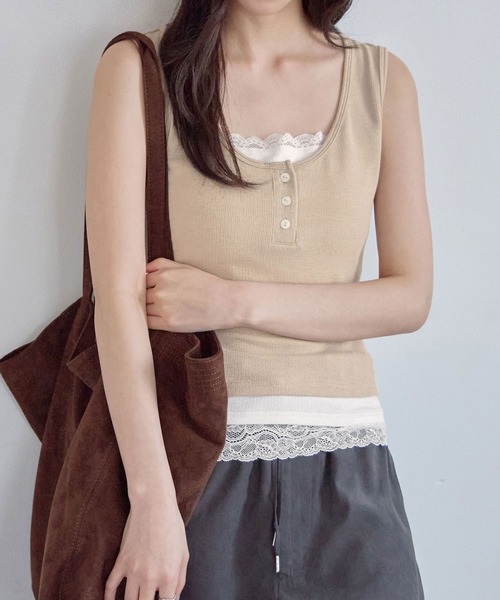 CHAN ME(チャンミ)の「レイヤードレースタンクトップ(タンクトップ・レディース・ベージュ/ネイビー/ブラック/グレー・X-LARGE/LARGE/MEDIUM)」の20枚目の写真