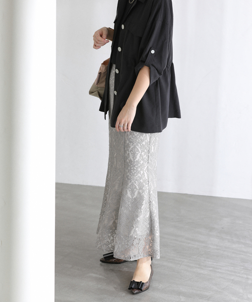 La TOTALITE（ラトータリテ）の「【洗える】マーメイドレーススカート（スカート・レディース・ホワイト/グレー・36/38）」の8枚目の写真