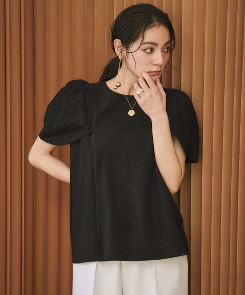 ELFRANK(エルフランク)の「ダンボール ドット パフスリーブ トップス《着用動画あり》(Tシャツ/カットソー・レディース・オフホワイト/ブラック・L/M)」の5枚目の写真